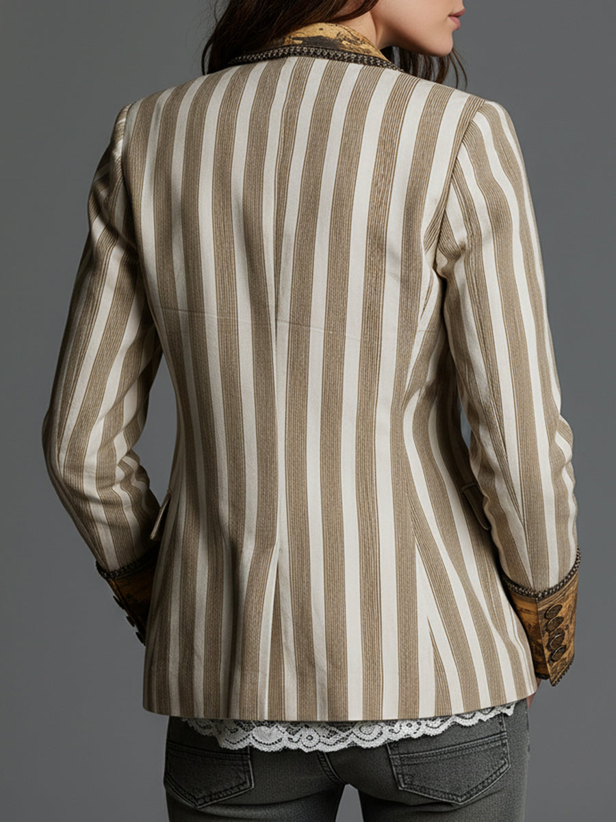 Blazer da Donna Boho a Strisce Stampato con Rever