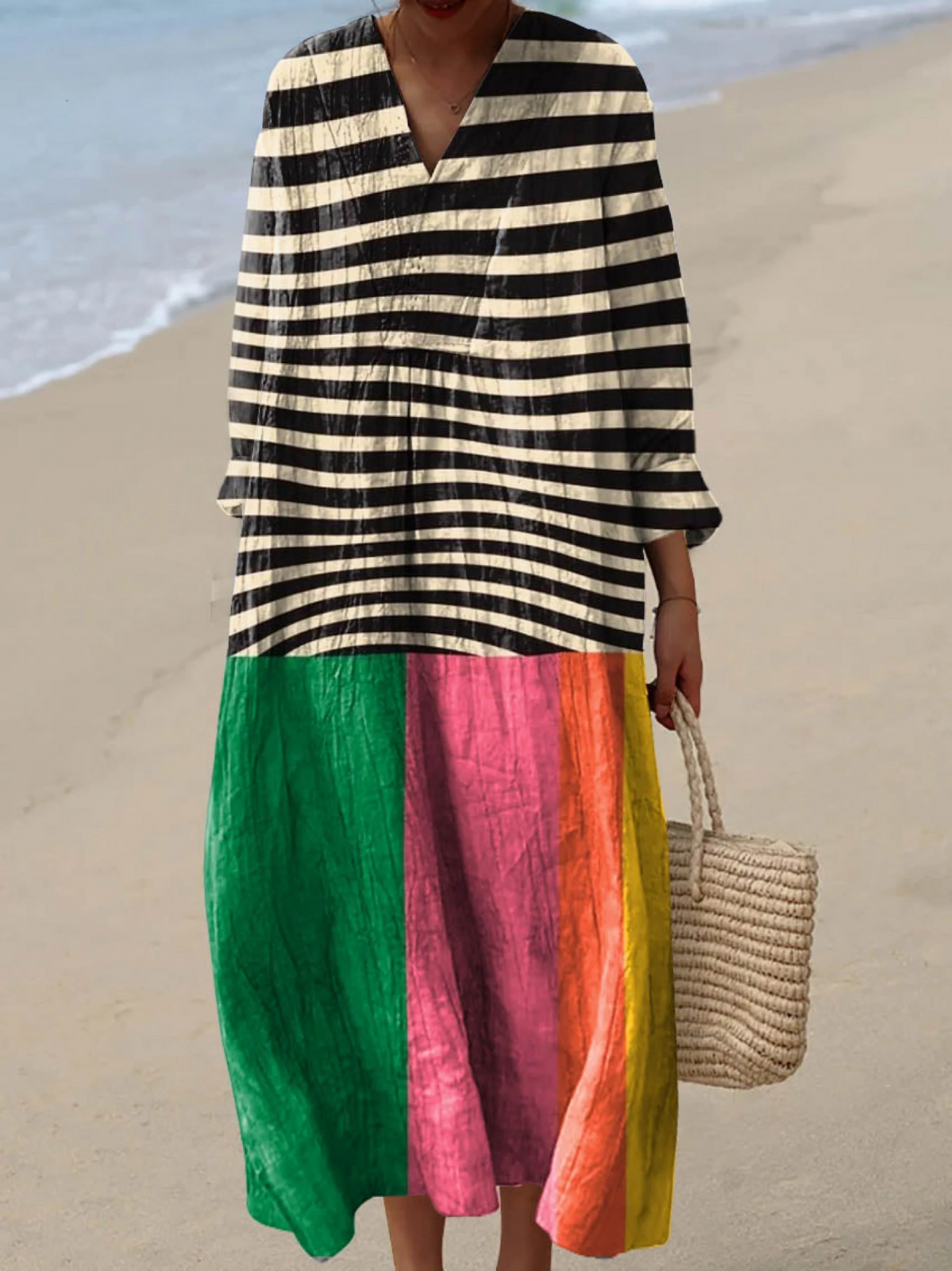 Maya | Maxi Boho Dress with Striped Bodice