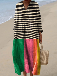 Maya | Maxi Boho Dress with Striped Bodice
