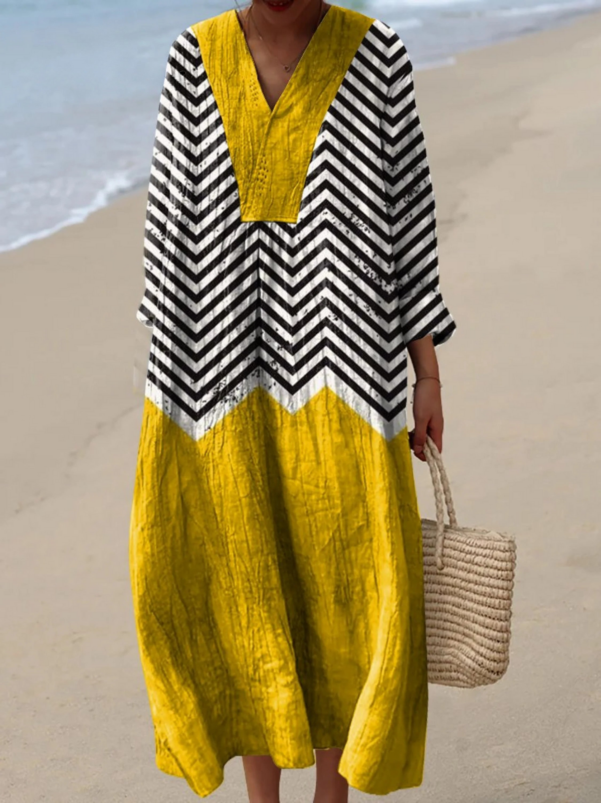 Nora | Boho Maxi Dress with Chevron Bodice
