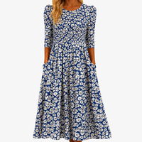 Abito Maxi Pocket Giardino Margherita Blu