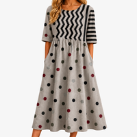 Abito Midi con Tasche e Stampa Mista Modern Charm