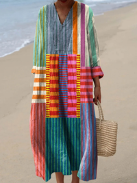Harper | Maxi Boho Dress, Striped Patchwork