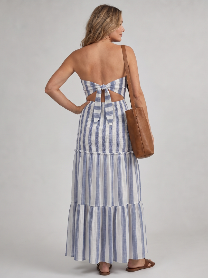 Amandine | Abito midi a righe senza spalline