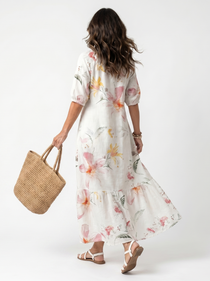 Noa | Abito Midi a Balze con Stampa Floreale Soffice