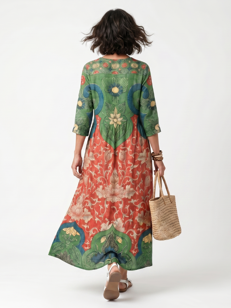 Sloane | Abito midi con stampa mista e scollatura a V