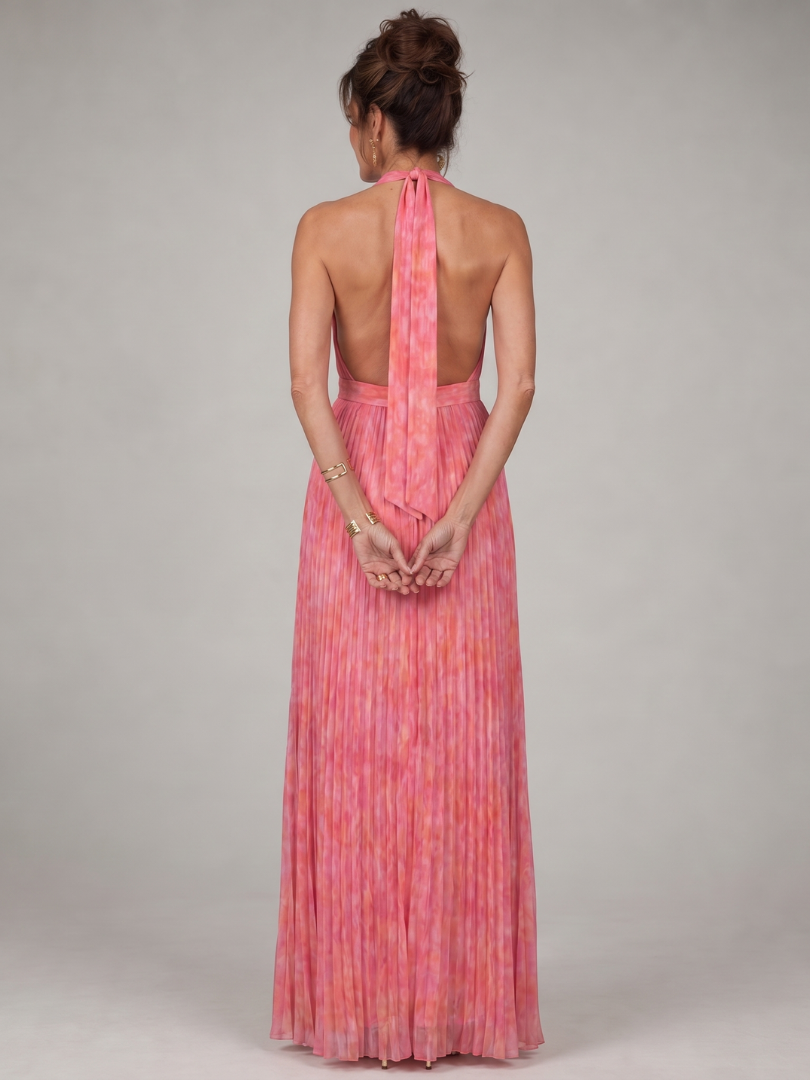 Rosalie | Abito maxi con collo a halter plissettato