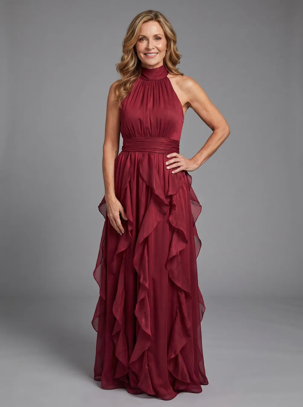 Orea™ Abito Maxi con Collo Alto e Rouches Raccoglitore