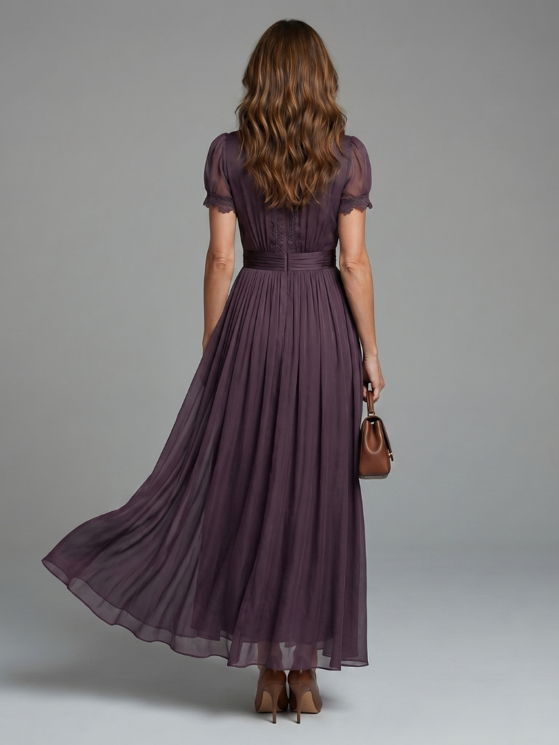 Elia | Abito Maxi con Vita Arricciata e Scollatura a Chiave