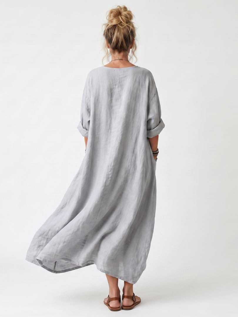 Raina | Vestito midi oversized con pannello a contrasto e ricami