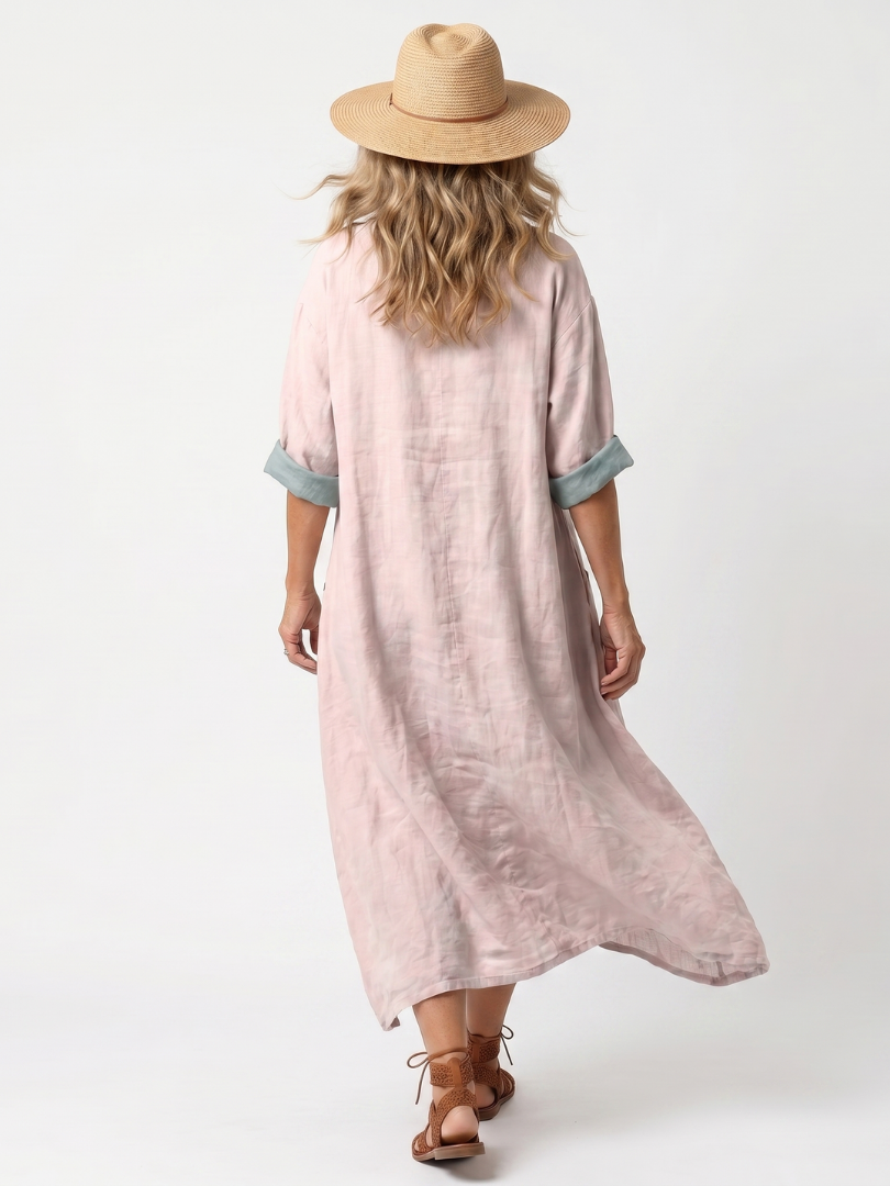 Kenza | Abito Midi Relaxed con Pannelli Ricamati e Tasche