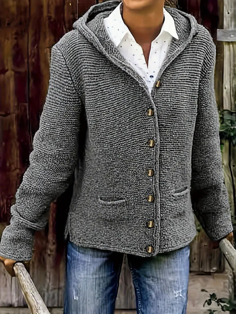 Elegante Cardigan con Cappuccio a Maniche Lunghe