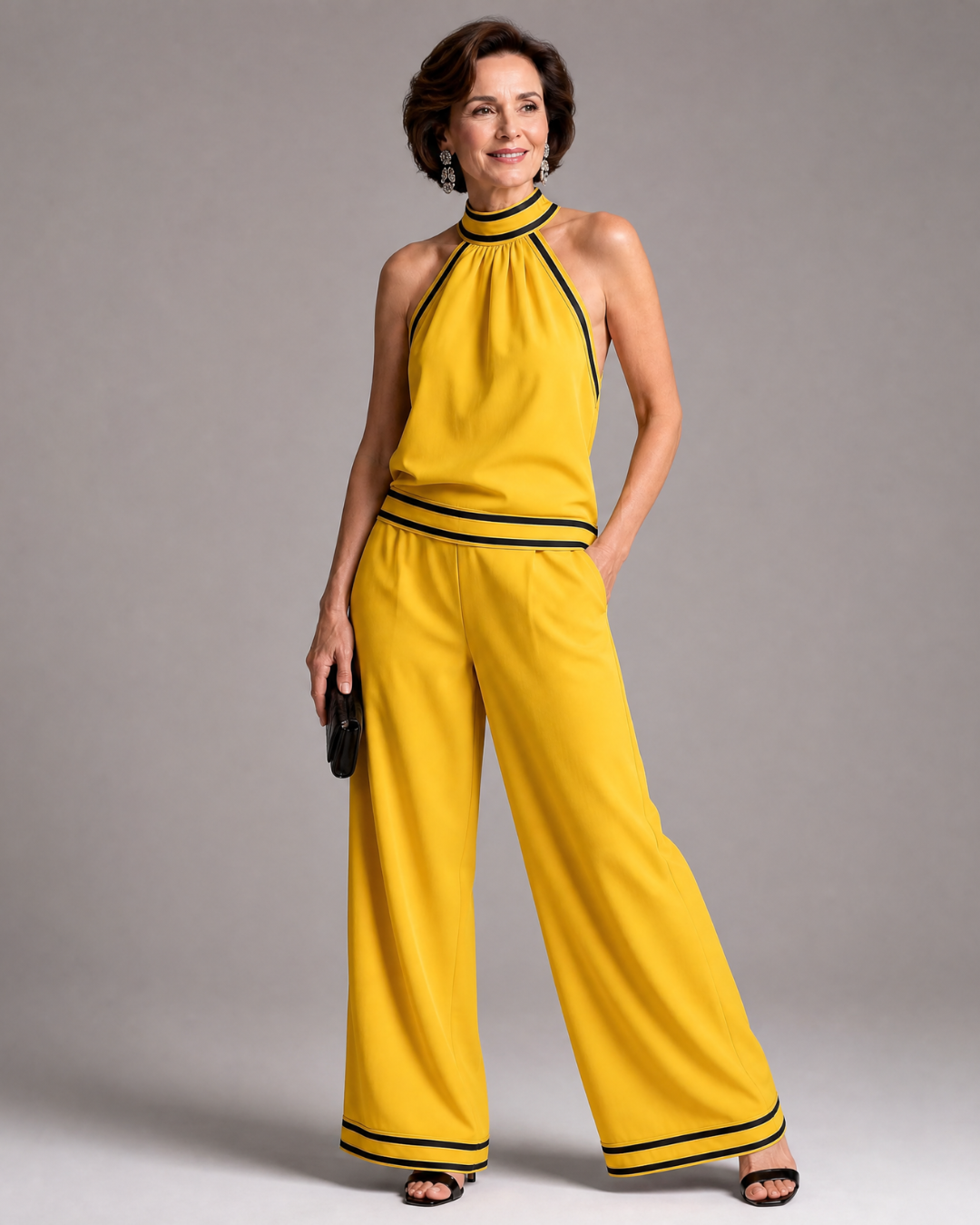 Zephyrine | Jumpsuit a Gamba Larga con Scollo Halter e Bordo a Contrasto
