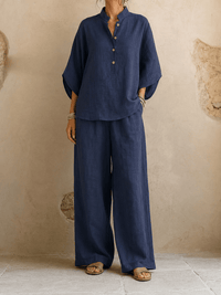 Maribel | Blusa in Lino con Maniche a Pipistrello e Pantaloni a Gamba Larga