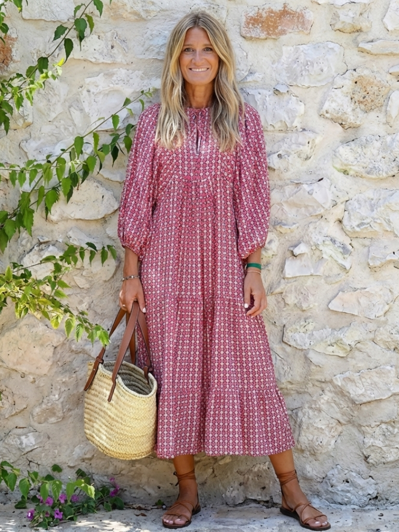 Arlette | Vestito Midi a Maniche Lunghe con Stampa Geometrica