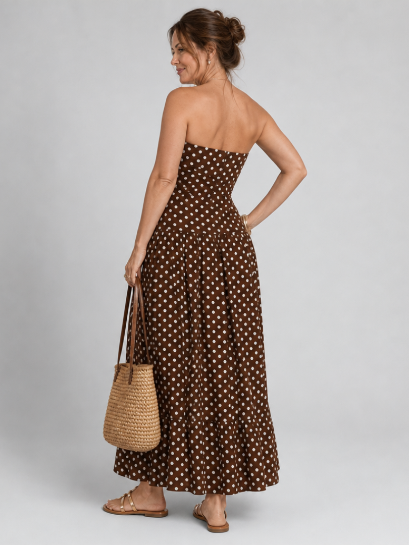 Solène | Strapless Midi Dress with Dots