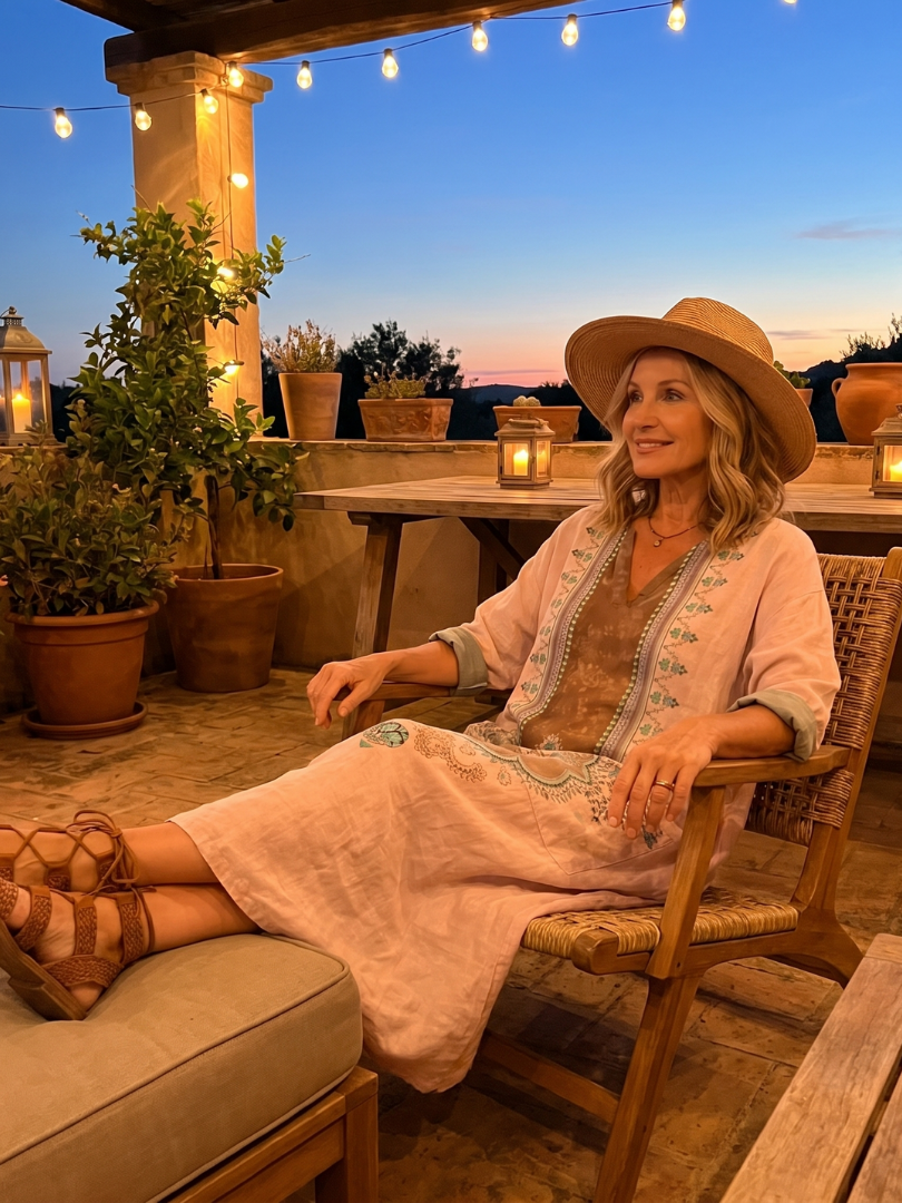 Kenza | Vestito Midi Relaxed con Pannello Ricamato e Tasche