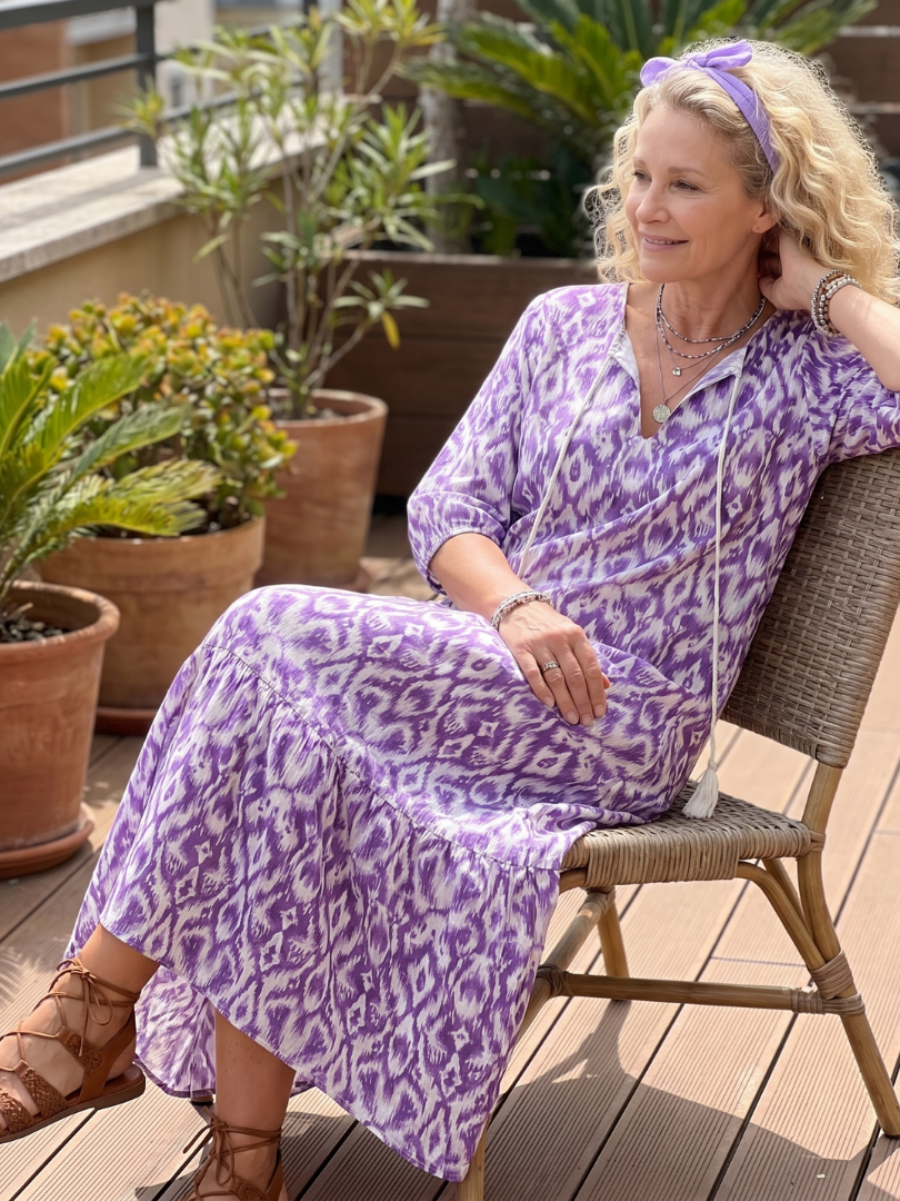 Penelope | Abito Midi con Stampa e Fiocchi