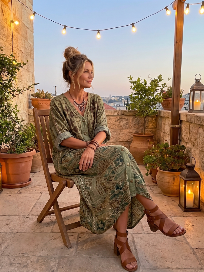 Aleta | Abito Midi Oversized con Bottoni e Ricamo