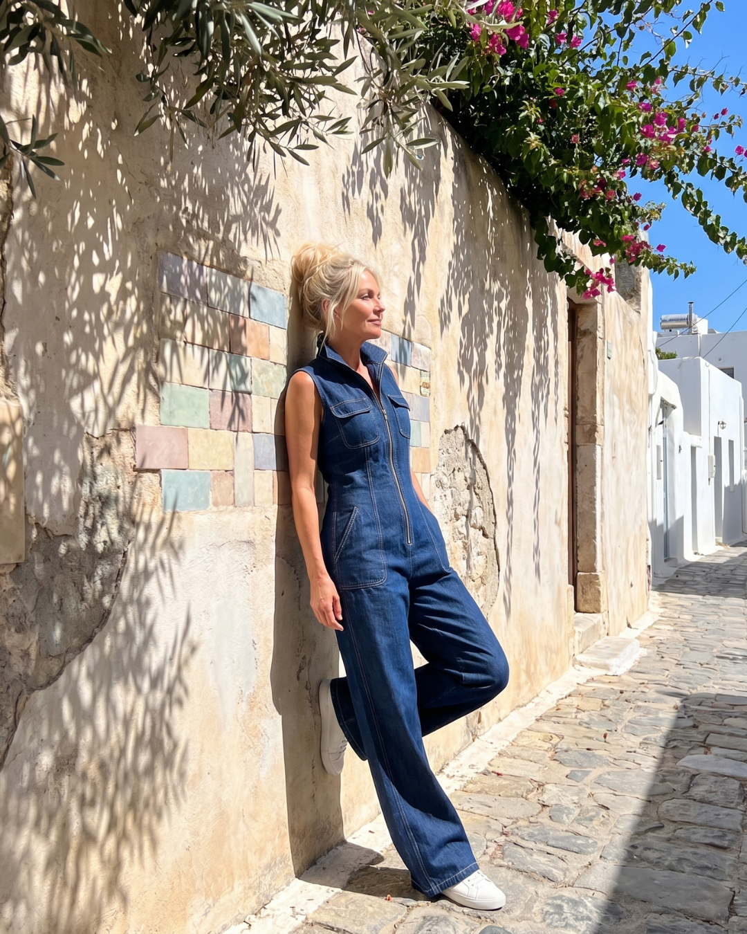 Samantha | Salopette in denim senza maniche con zip frontale