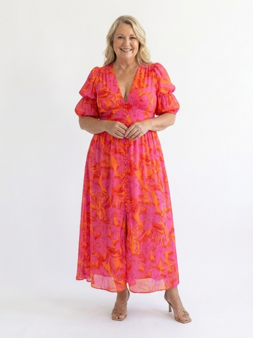 Willow | Vestito Midi a Maniche Puff con Scollatura a V Floreale