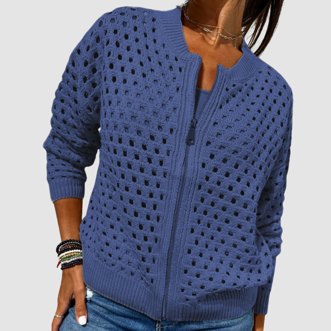 Delia | Cardigan Traforato con Zip – Lucia Toscana