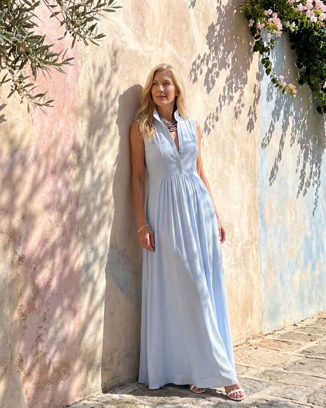 Virelia | Abito Maxi Fluttuante Senza Maniche con Collo