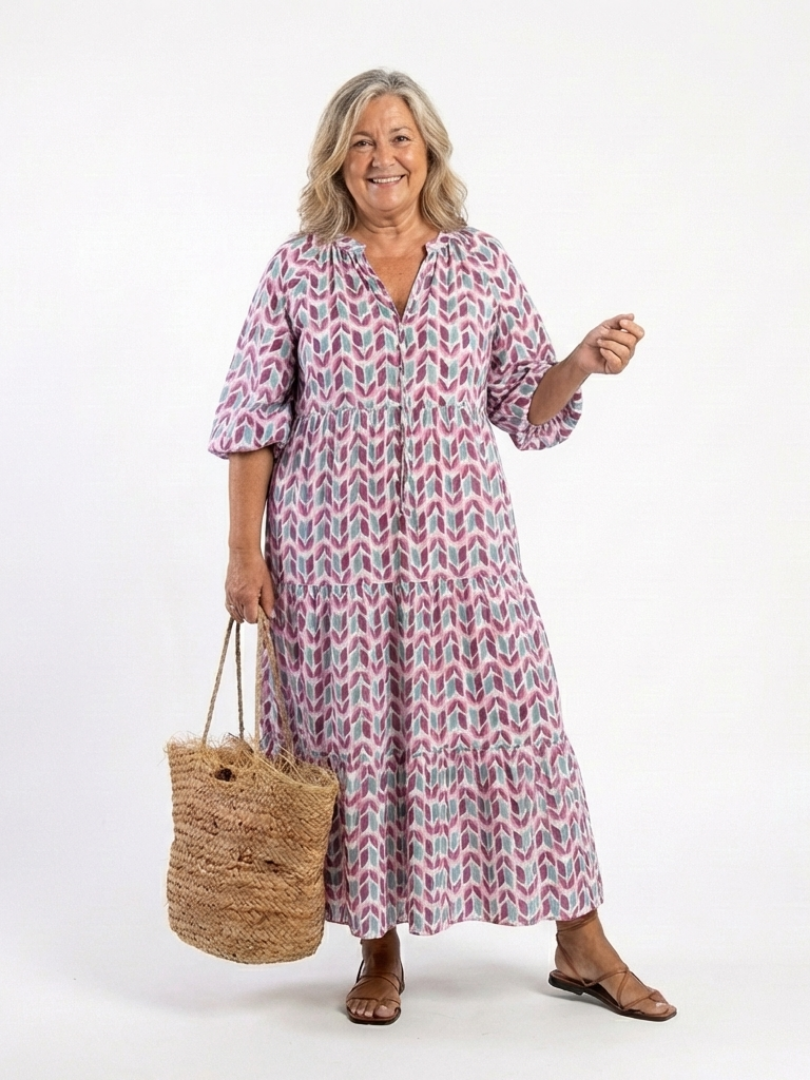 Mireya | Vestito midi a maniche lunghe con stampa geometrica