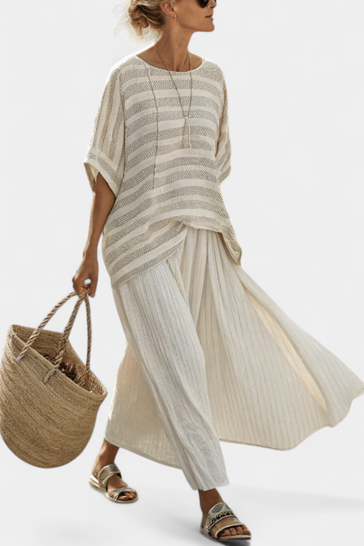 Westlyn | Top in Bambù a Righe Confortevole & Pantaloni in Lino Fluttuanti