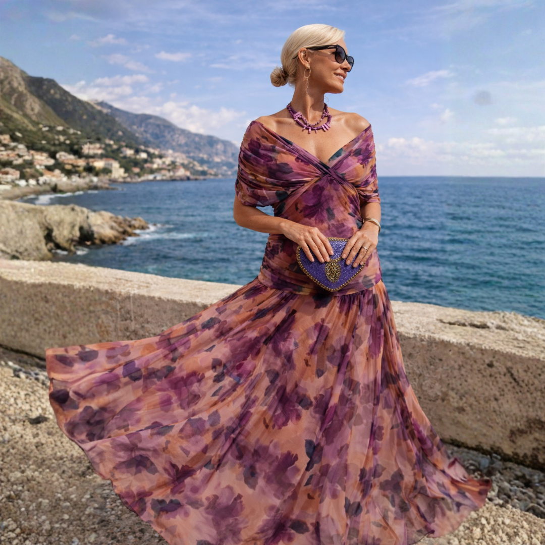 Mikaela | Long Dress with Off-the-Shoulder Sleeves
