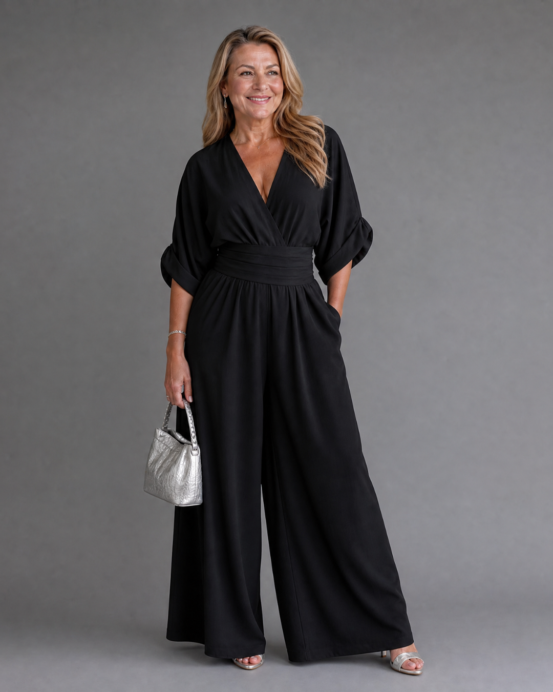 Emene | Tuta Relaxed con Scollo a V Drappeggiato e Gamba Larga