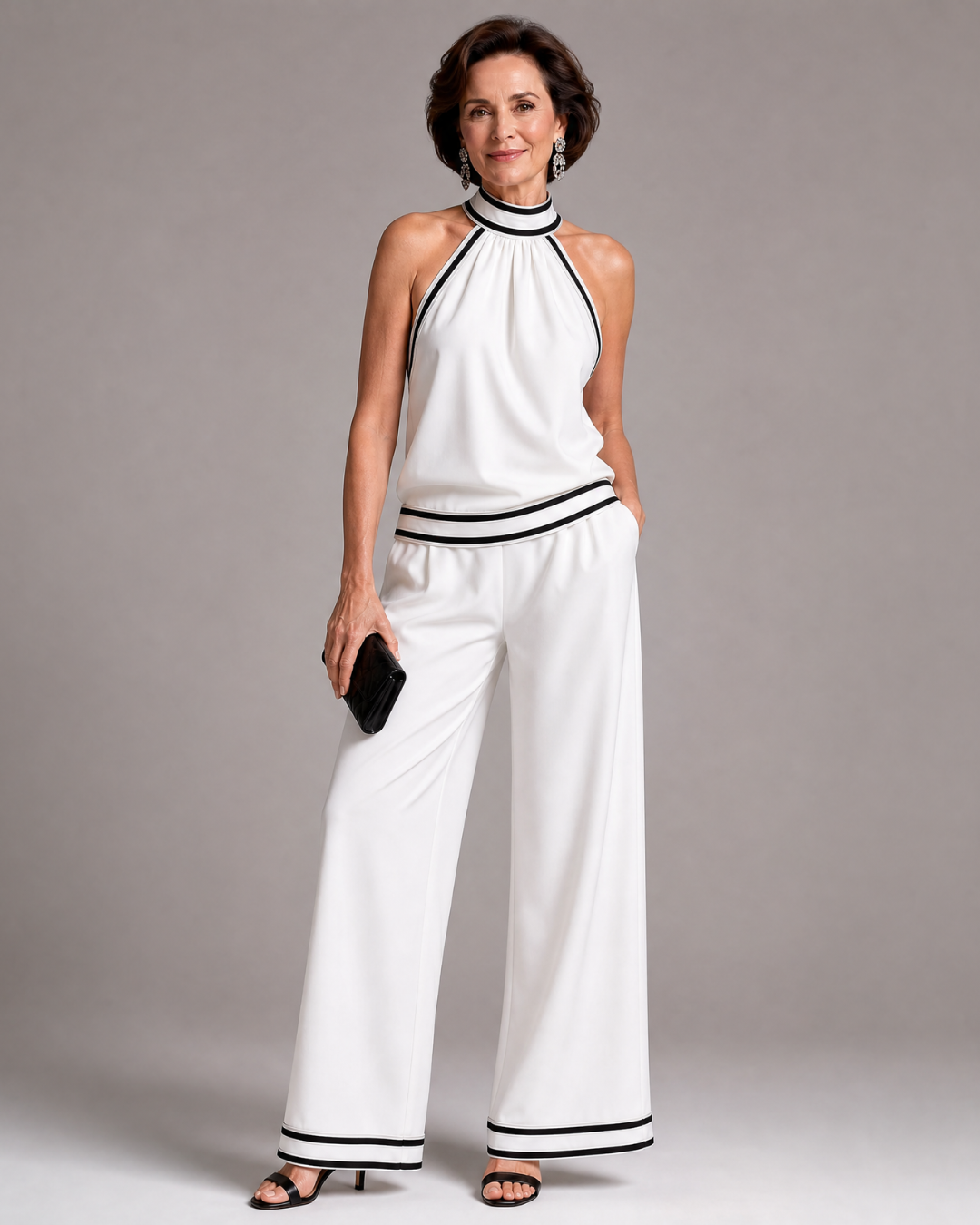 Zephyrine | Jumpsuit a Gamba Larga con Scollo Halter e Bordo a Contrasto