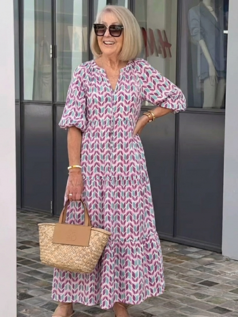 Mireya | Vestito midi a maniche lunghe con stampa geometrica
