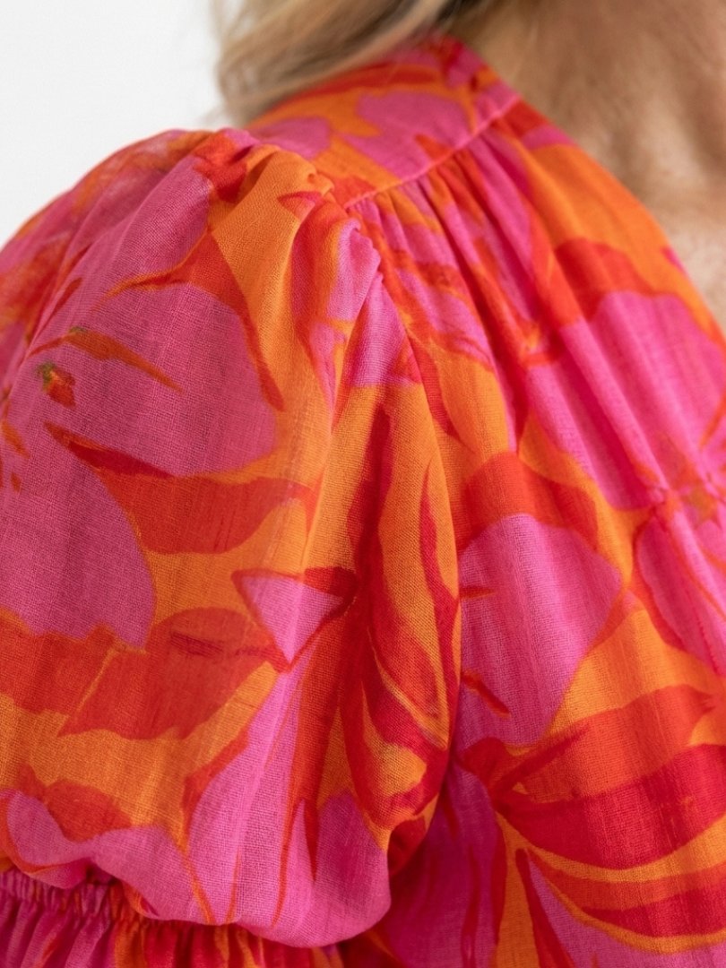 Willow | Vestito Midi a Maniche Puff con Scollatura a V Floreale