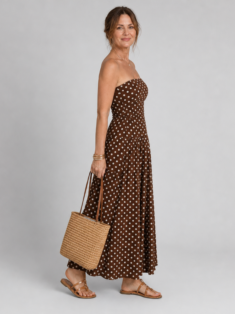 Solène | Strapless Midi Dress with Dots
