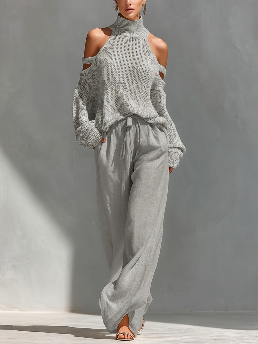 Canisse | High-neck knit set and wide-leg pants