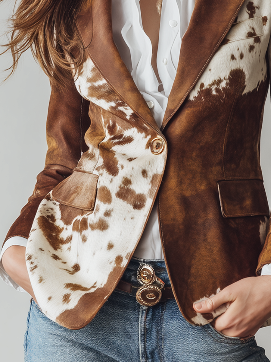 Blazer Eco Friendly con Stampa Vintage di Mucca per Donne