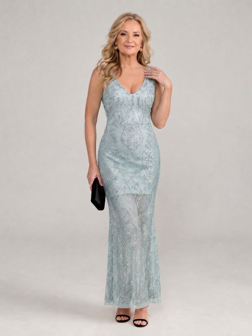 Sirea | Vestito Midi Senza Maniche con Pannelli Trasparenti e Paillettes