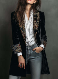 Blazer Slim Fit Nero con Stampa Barocca per Donna