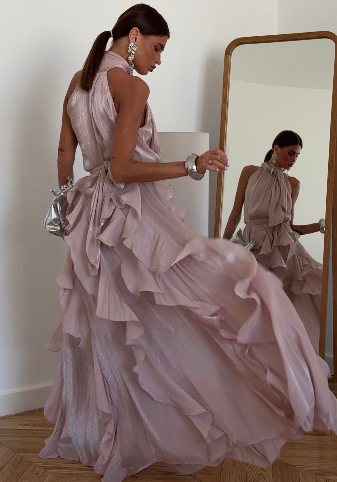 Harper | Open-Back Layered Ruffle Maxi Dress
