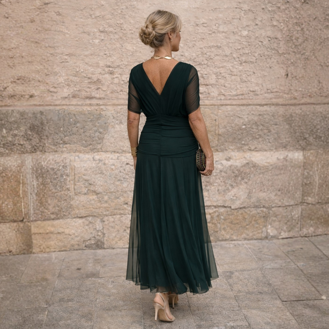 Mikaela | Long Dress with Off-the-Shoulder Sleeves
