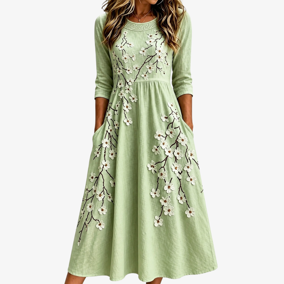 Vestito Midi con Tasche Sage Blossom Garden