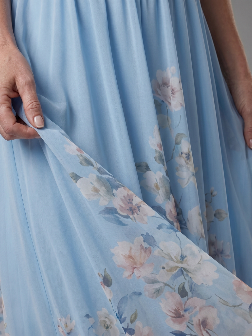 Clarissa | Abito midi senza maniche con scollatura a V e orlo floreale morbido