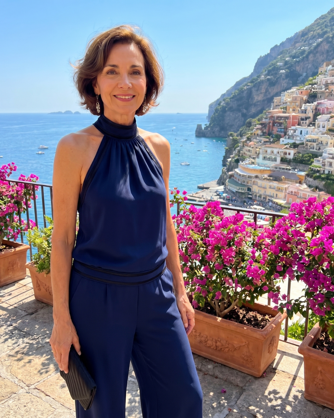 Zephyrine | Jumpsuit a Gamba Larga con Scollo Halter e Bordo a Contrasto