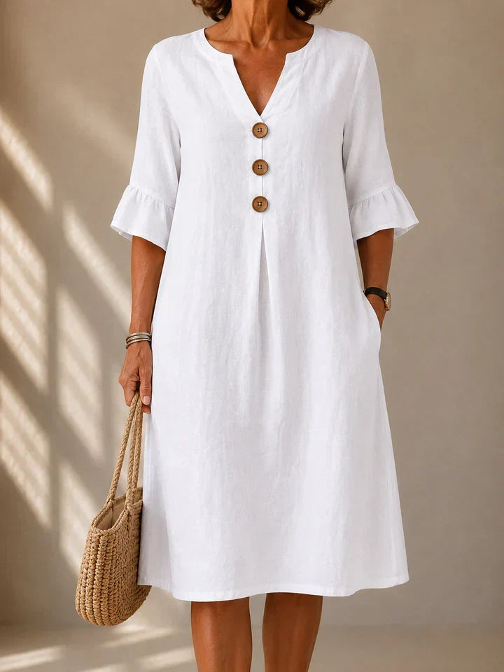 Maya | Buttoned Midi Dress with Pleated Front