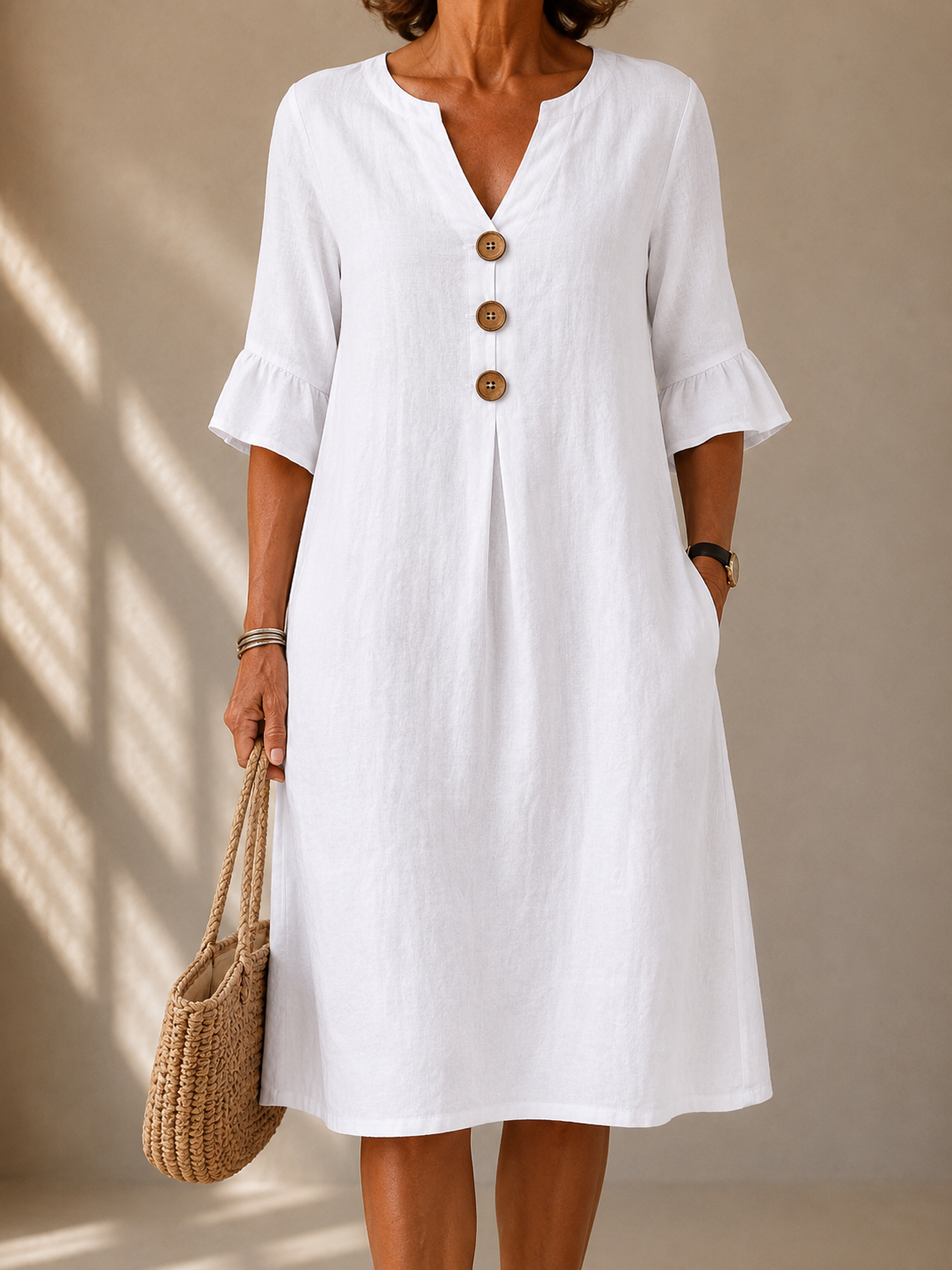Avery | Buttoned Midi Dress with Flared Sleeves