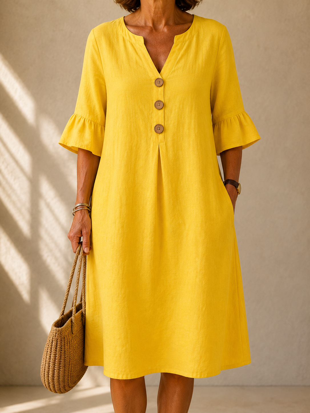 Naomi | Wood-Button Midi Dress