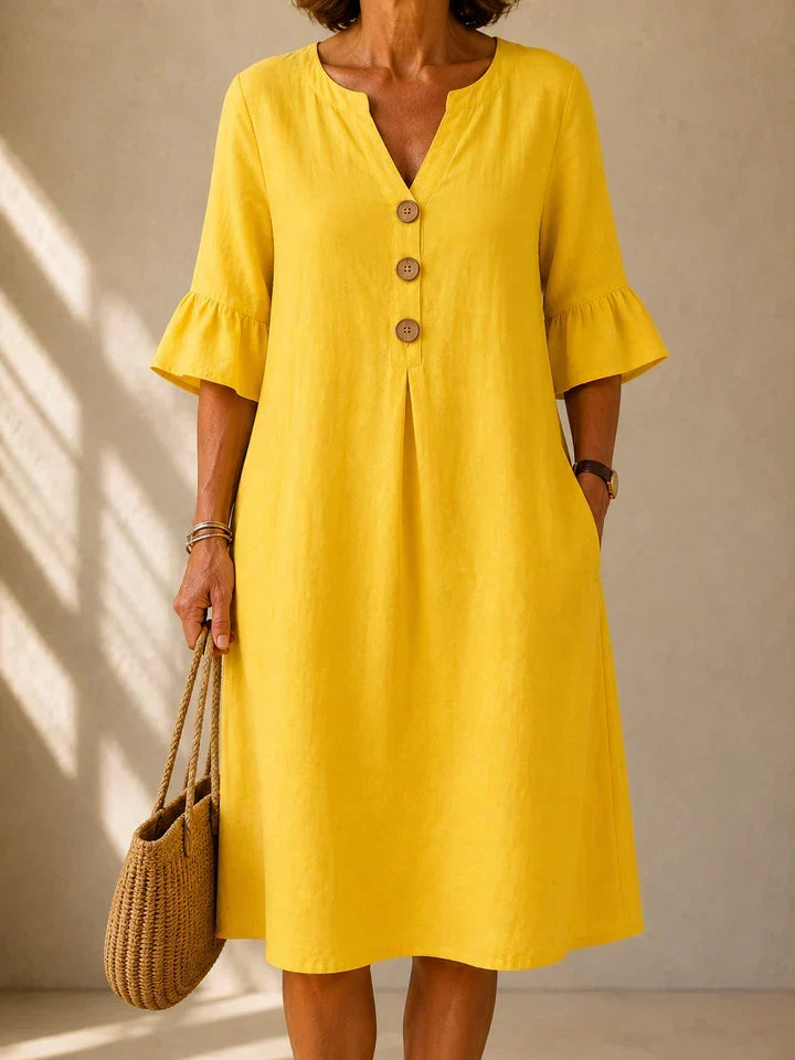 Maya | Buttoned Midi Dress with Pleated Front