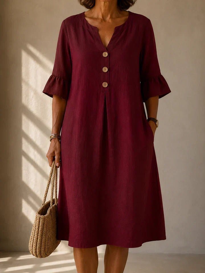 Maya | Buttoned Midi Dress with Pleated Front