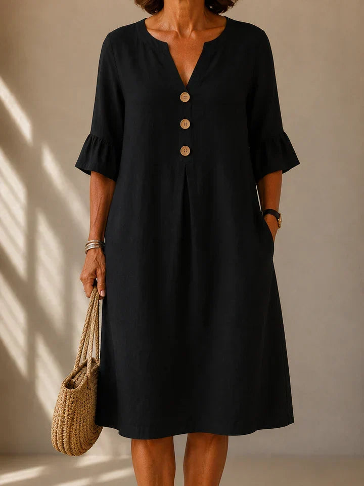 Maya | Buttoned Midi Dress with Pleated Front